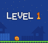 LEVEL 1 card with houses and a pumpkin at night